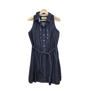 Anthropologie Holding Horses Shirt Dress Sleeveless Dark Chambray Denim Size 4